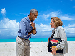 The President talks with oceanographer Dr. Sylvia Earle, National Geographic Society Explorer-in-Residence.