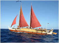 Polynesian voyaging canoe Hokule'a during its 2004 voyage to the NWHI. These voyages using non-instrument, traditional navigation continue today.