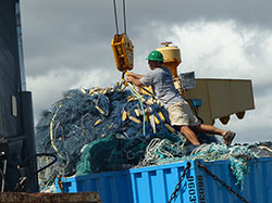 The haul of derelict fishing nets is transported to Hawaii's Nets to Energy Program. 