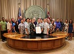 Staff from the Monument Management Agencies gather in Governor Ige's office for the Proclamation ceremony.