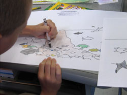 4th grade student working on the artistic fish identification activity.