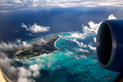 A view of Midway Atoll from the air as Air Force One heads back to Hawaii.