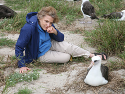 Dr. Sylvia Earle, and Wisdom share a moment together at Midway Atoll National Wildlife Refuge.