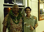 Clarence “Aku” Hauanio (left), recipient of the 2015 Umu Kai Award, with Nākoa Goo (right), Mokupāpapa Discovery Center program coordinator.
