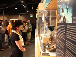 Visitor takes a look at the Morse diving helmet.