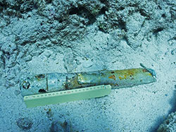 The .50-caliber gun muzzle with identifying plate helped pinpoint the wreckage as that of a P-40K Warhawk.