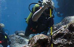 Kelly Gleason documents an anchor in the Gledstanes shipwreck.