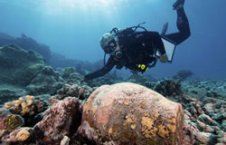 Dr. Kelly Gleason investigates a ginger jar at the <em>Two Brothers</em> shipwreck site.
