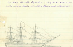 A sketch by Thomas Nickerson depicting the attack and sinking of the ship Essex.