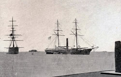 Photograph of the side wheel steamer USS Saginaw, near Mare Island Naval Ship yard.