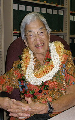 Dr. Isabella Abbott on her 88th birthday at the University of Hawaiʻi at Mānoa, Botany Department in 2007.
