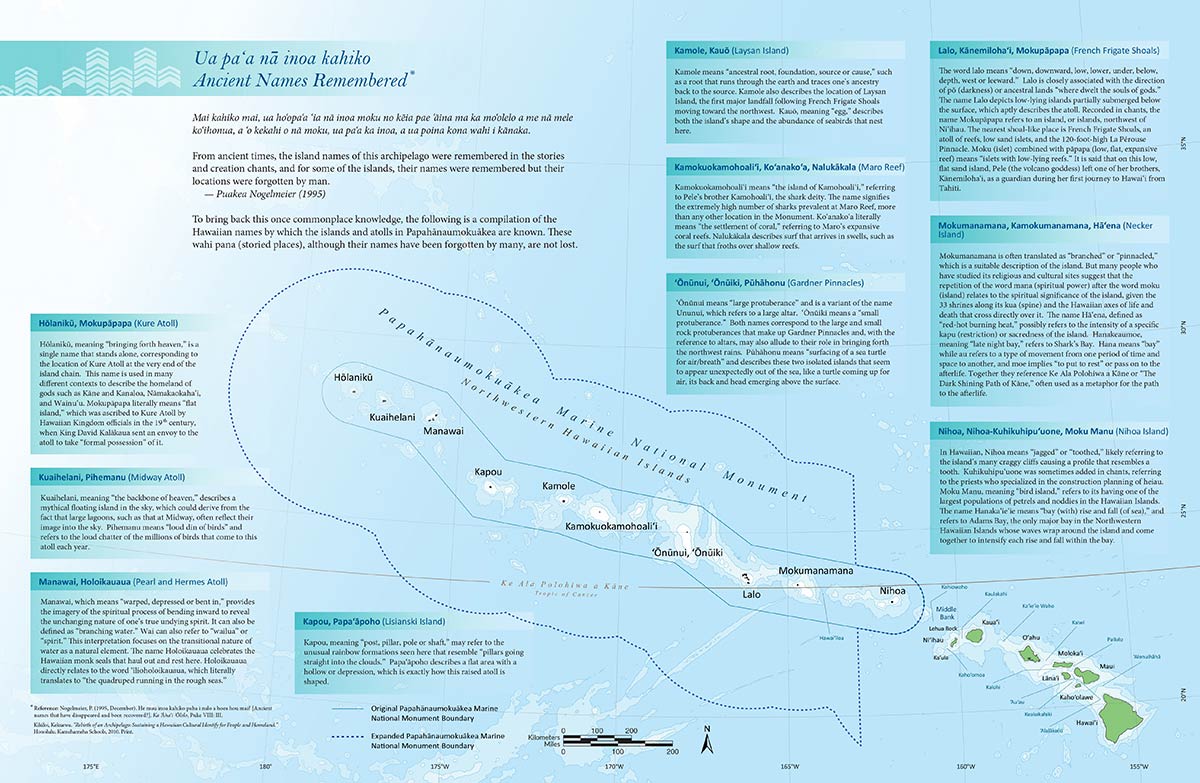 Map of Kō Hawaiʻi Pae ʻĀina, the Hawaiian archipelago, which includes our kūpuna islands
and their traditional place names. Hawaiian place names encode cultural values, ecological
knowledge, and historical narratives. 