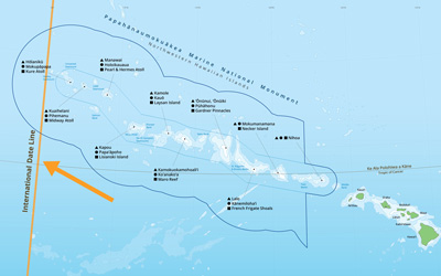 Map of Papahānaumokuākea showing the International Date Line. Credit: NOAA