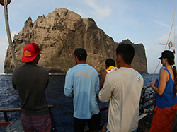 Crew does cultural protocol upon approaching Nihoa.